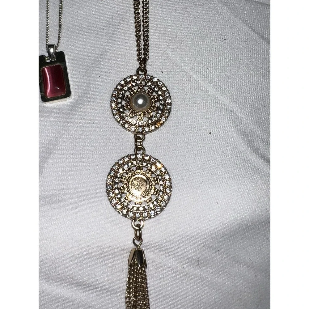Set of 3 Statement Necklaces Lot Silver Gold Plated‎ Boho Ceramic Pendant Tassel